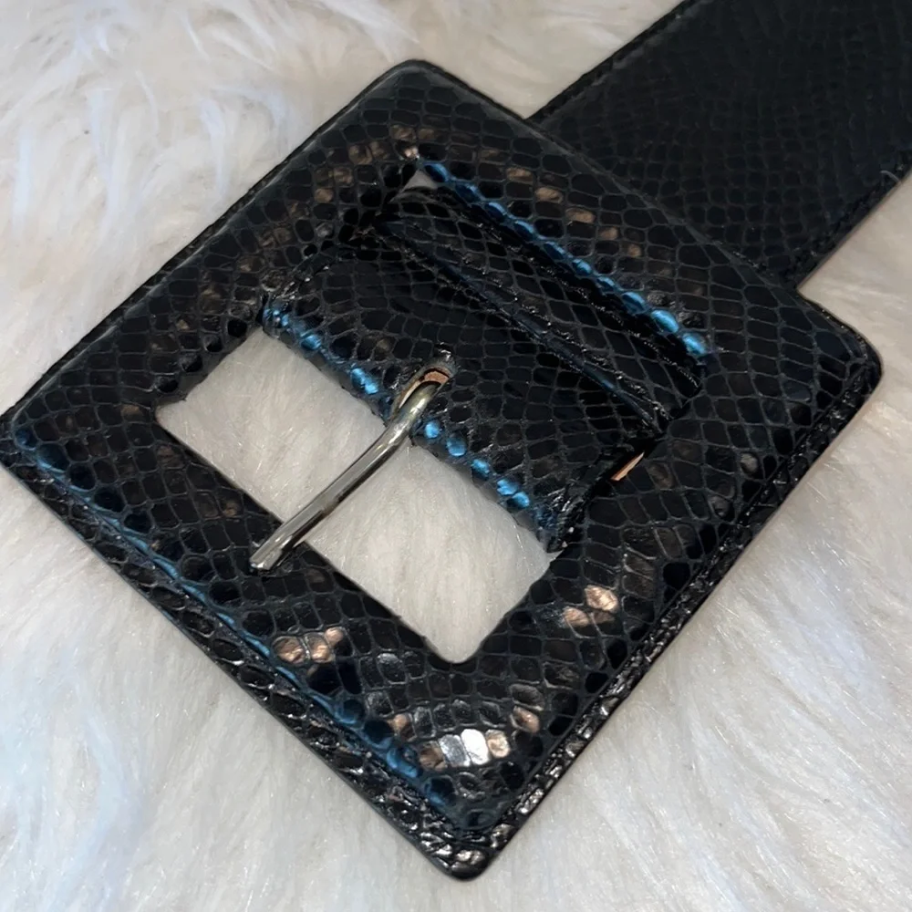 Black Snake-Embossed Wide Italian Leather Belt
